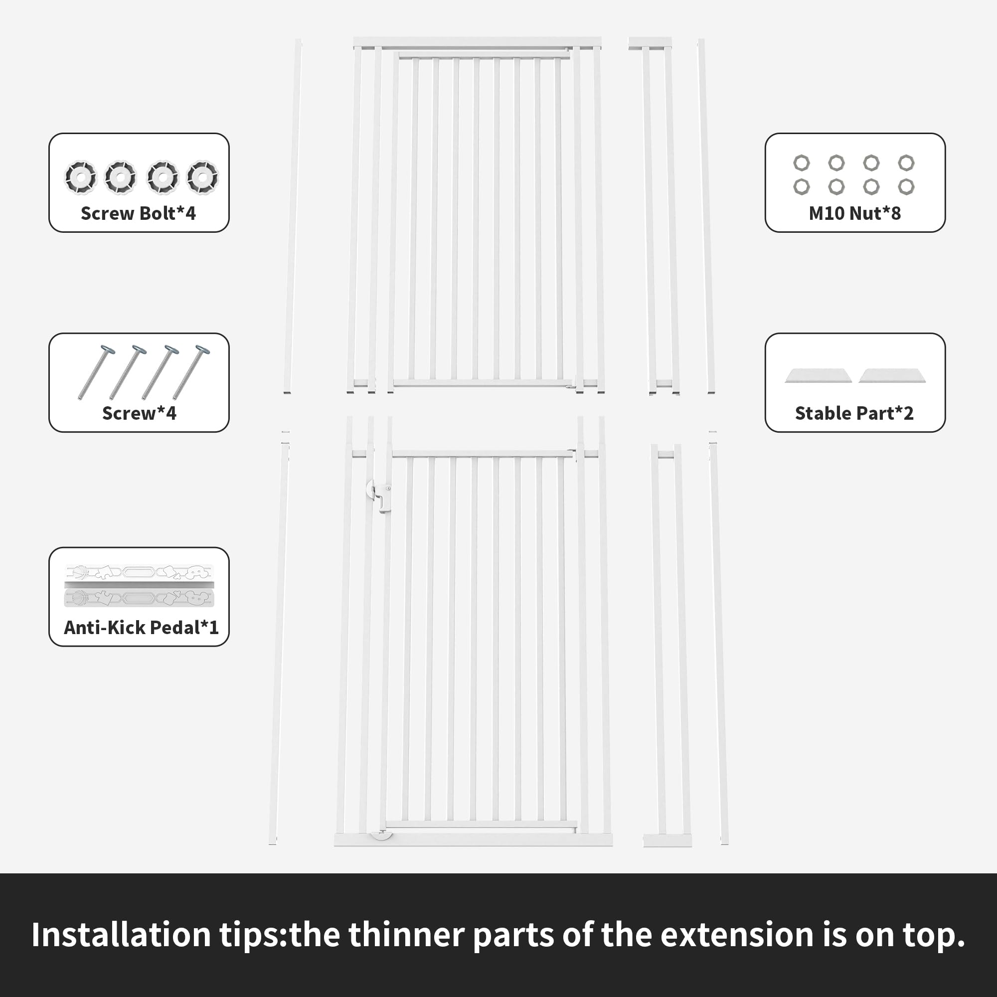 75 Extra Tall Cat Gate Adjustable 27.56-37.02 Wide Pressure Mount White