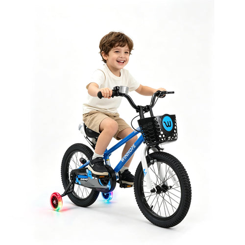 Blue 16 Inch Kids Bicycle with Light Up Training Wheels  Dual Brakes for Boys Girls