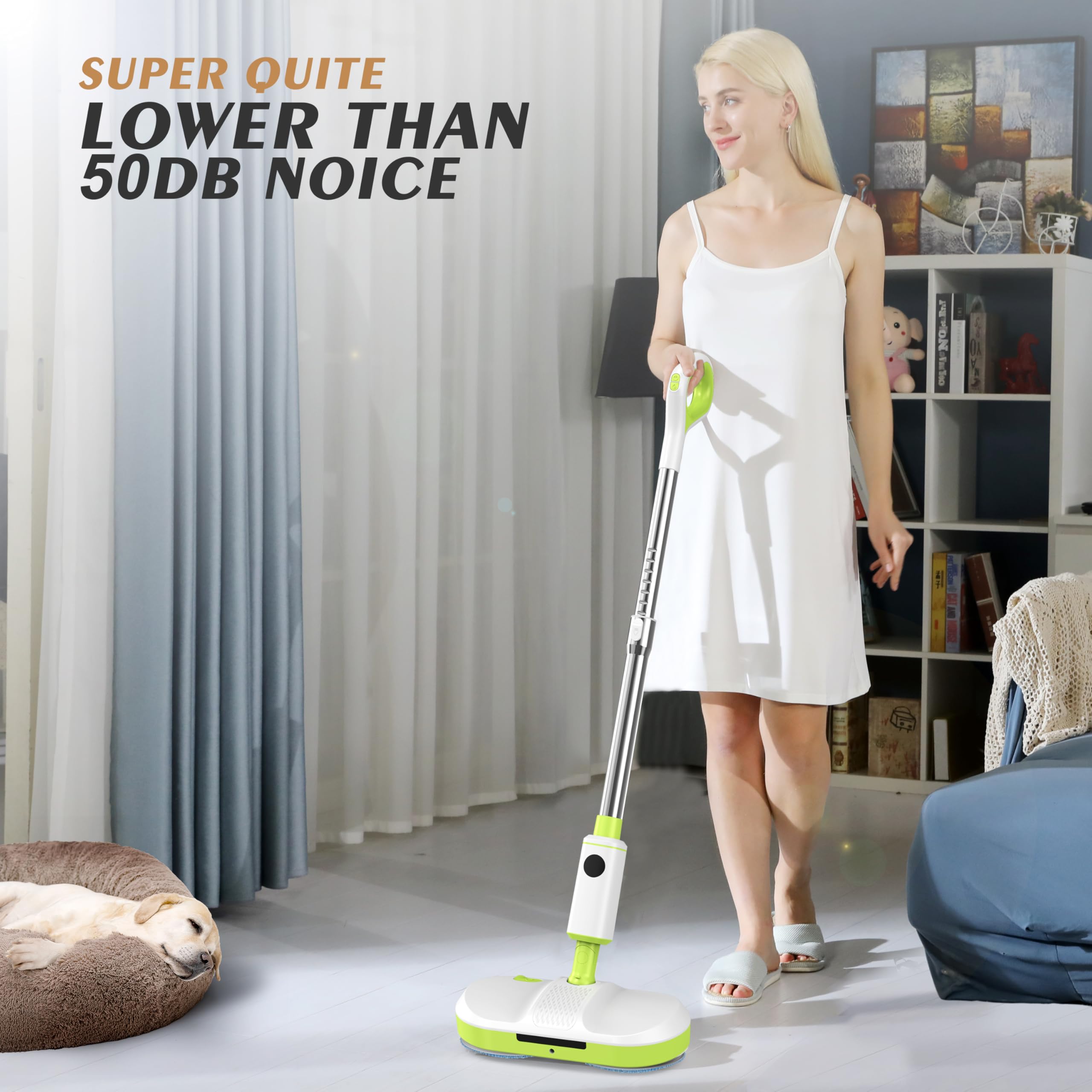 Open-Box New AlfaBot AL-S1 Cordless Electric Mop Dual Spin with LED Headlight Water Spray  Self-Propelled - Green.