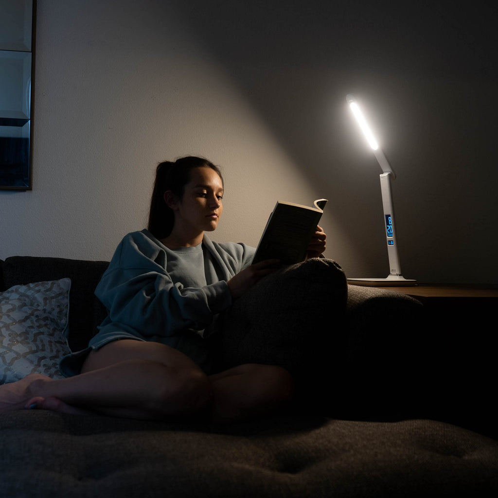 LUX LED Bright Light Therapy Sun Lamp with Alarm Clock Wireless Charging USB Port White Retail $39.00