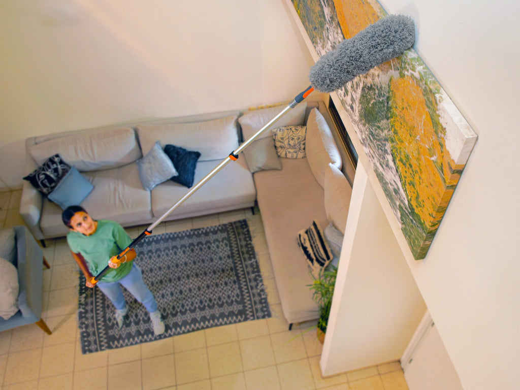 30 Foot High Reach Duster Kit with 5-24 ft Extension Pole // High Ceiling Dusting and Window Cleaning Kit with Telescopic Pole // Window Washer & Squeegee, Cobweb Duster, Fan Blade and Feather Duster Retail $99.00