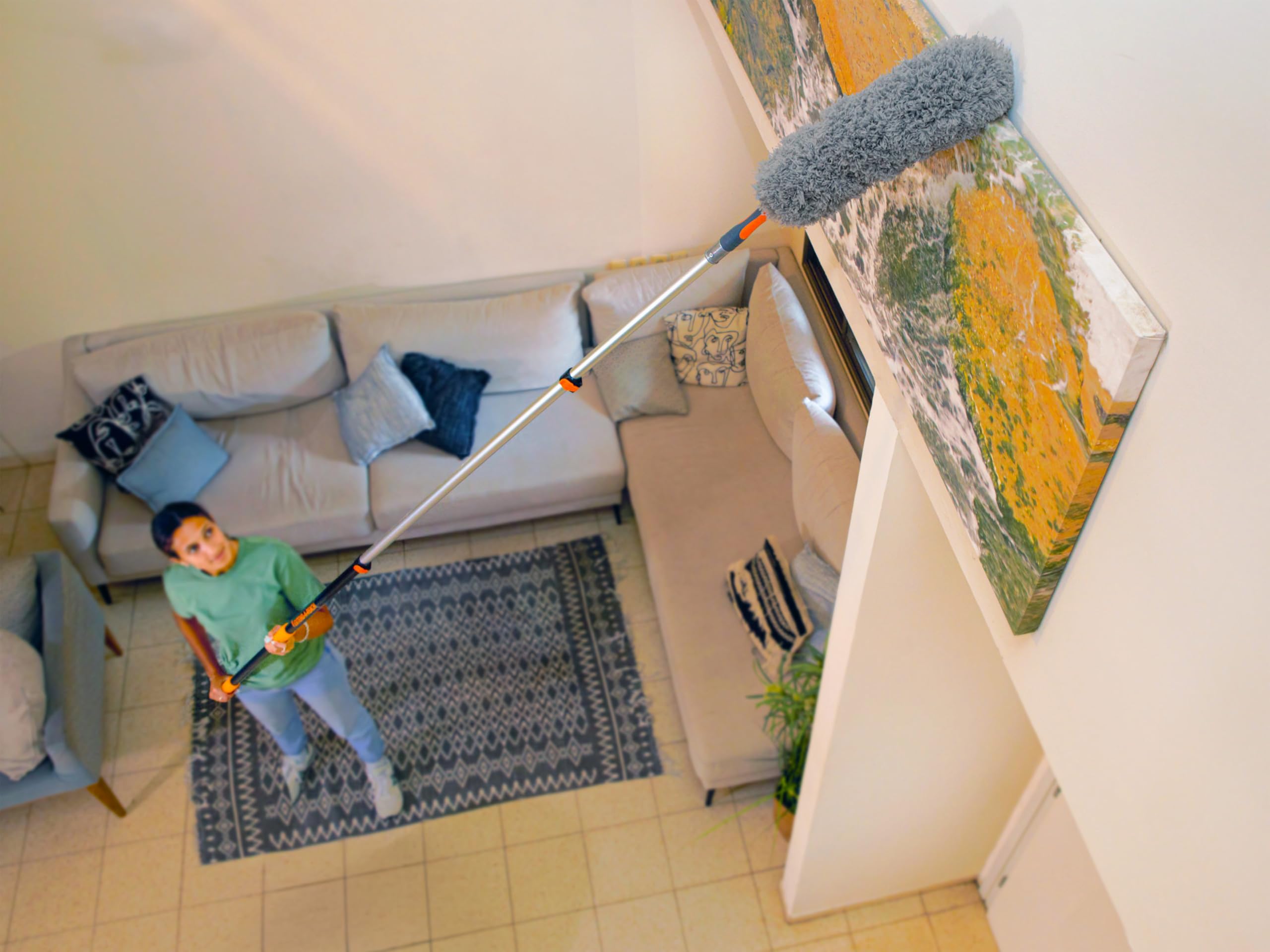30 Foot High Reach Duster Kit with 5-24 ft Extension Pole // High Ceiling Dusting and Window Cleaning Kit with Telescopic Pole // Window Washer & Squeegee, Cobweb Duster, Fan Blade and Feather Duster Retail $99.00