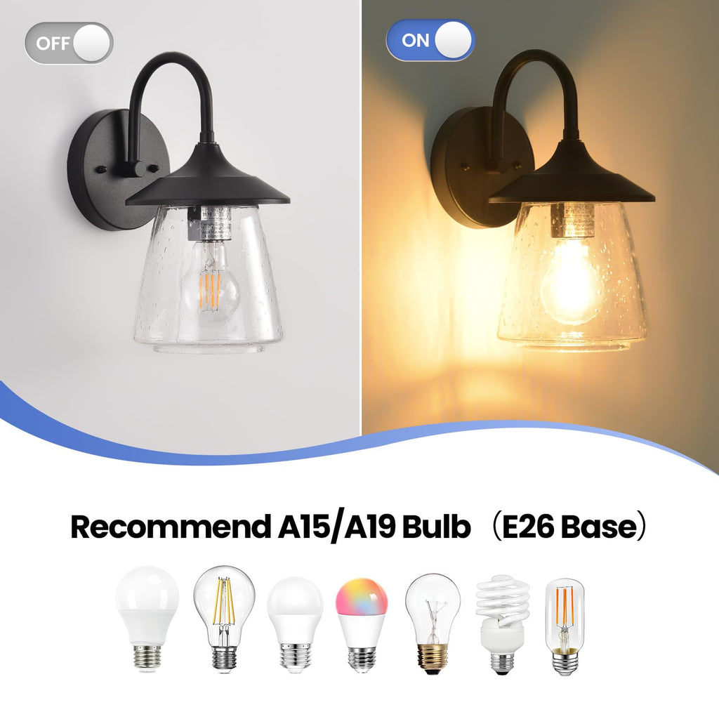 New As-Is Smeike Outdoor Wall Sconce - Waterproof Bubble Glass Matte Black 2-Pack Retail $69.00
