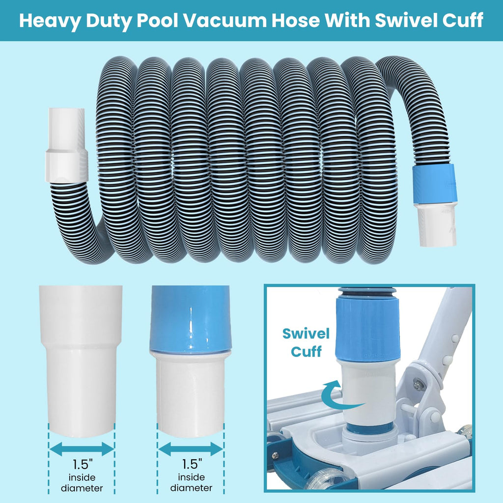 5 x 30ft Swimming Pool Vacuum Hose Kit with Weighted Rotatable Head  Wheels