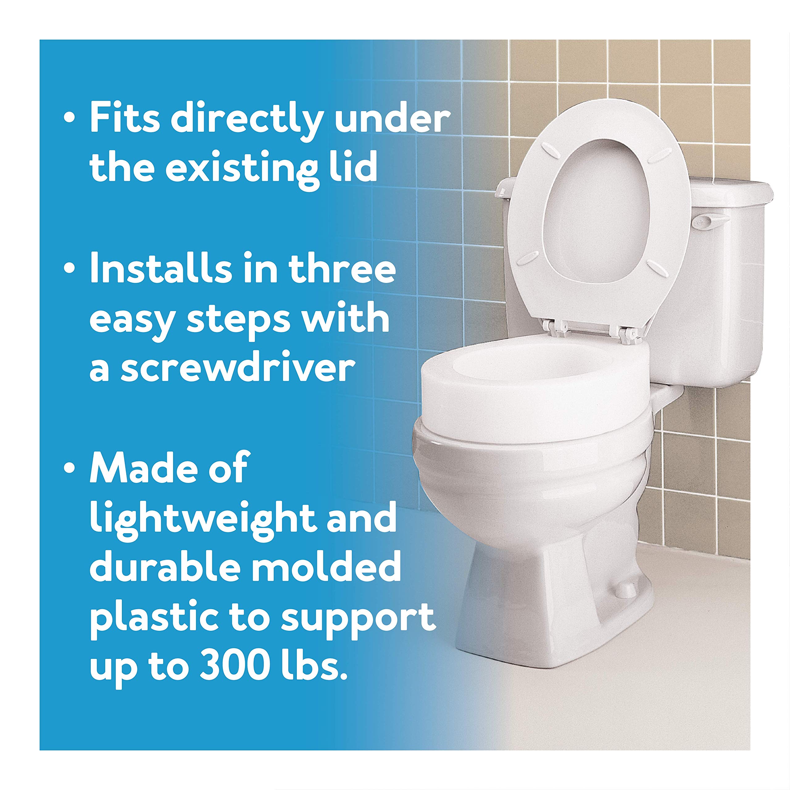 White Elongated Toilet Seat Riser 3.5 Height 300lb Capacity