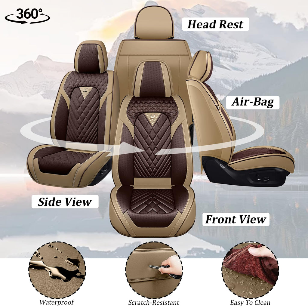 Open Box New HESHS Waterproof Nappa Leather Car Seat Covers for Ford F250 Brown Coffee 5 Seats