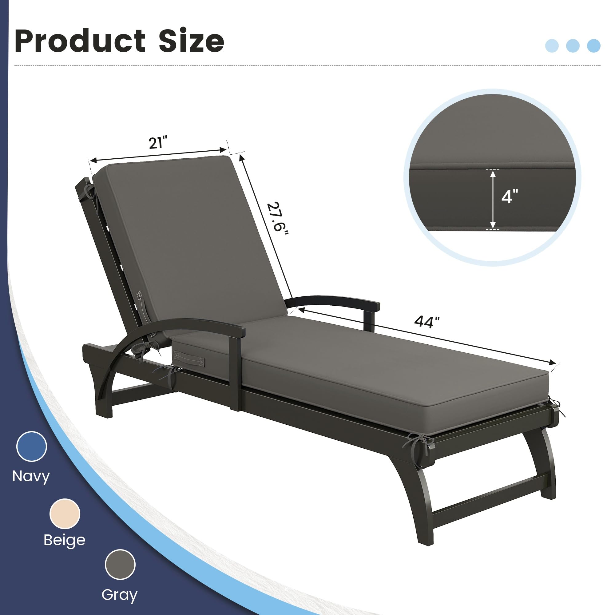 UDPATIO Outdoor Chaise Lounge Cushions 4 Inch Thick Foam, Patio Recliner Pad, Waterproof & Fade Resistant, UV-Protected with Straps for Pool, Deck, Garden Furniture (Deep Grey/2PCS, 72"x21"x4") Retail $91.00