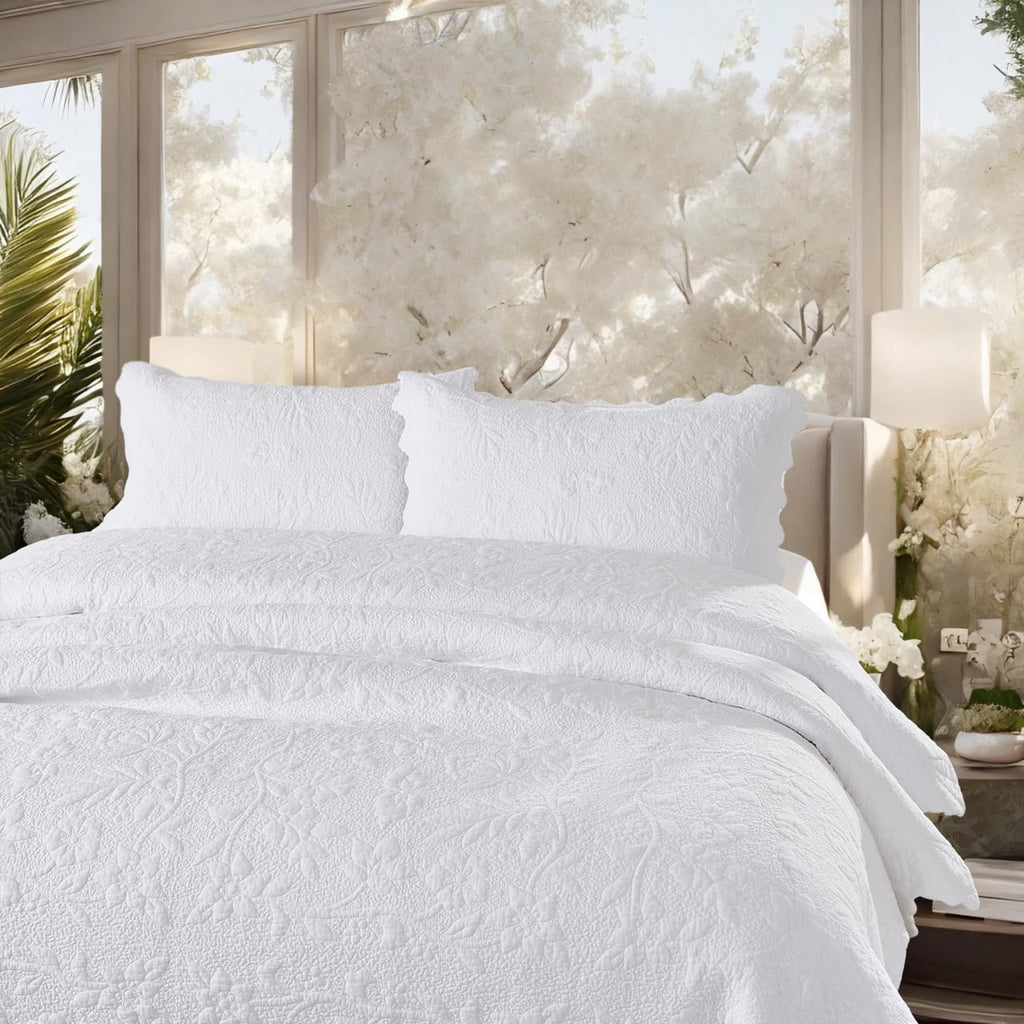 New Brandream Oversized Queen Cotton Quilt Set with Intricate Botanical Vine Stitching