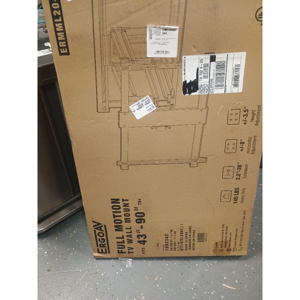 Full Motion TV Wall Mount for 43-90 TVs 145 lbs Black ERMML20-1