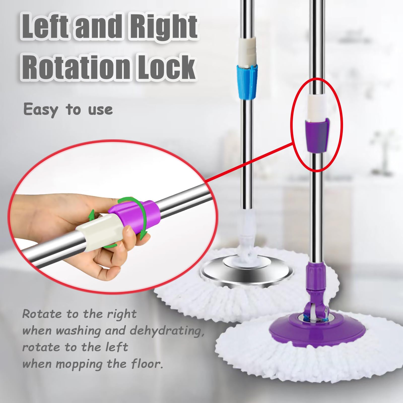Open-Box New Midremer Extendable 49-inch Stainless Steel Spin Mop Handle Replacement Retail $28.00