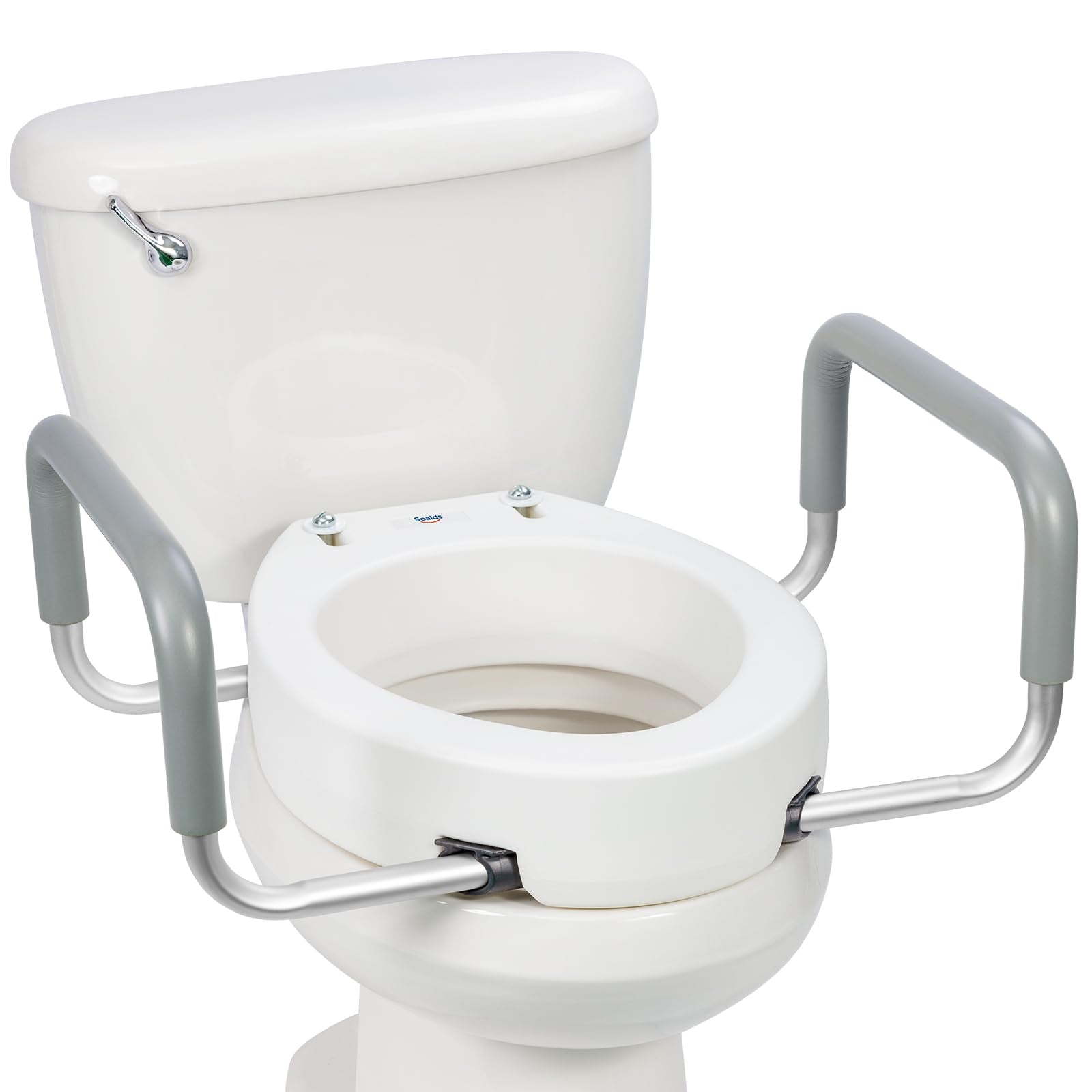 White 3.5 Inch Elongated Raised Toilet Seat with Removable Padded Handles 300 lbs Capacity