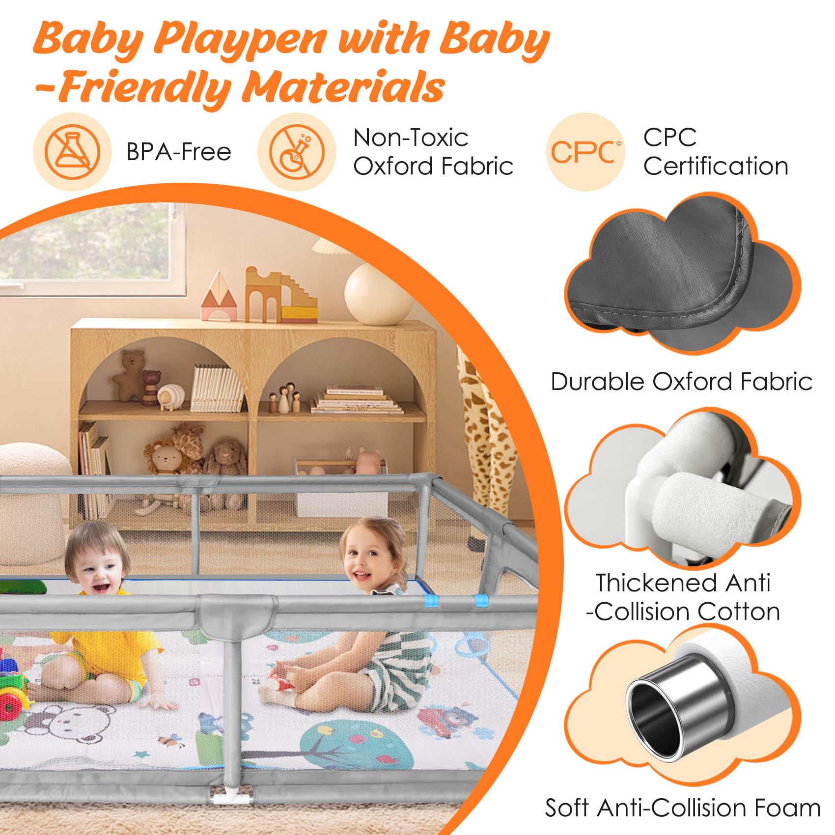 Open-Box New FRTUI Extra Large Baby Playpen w Mat 75x59.