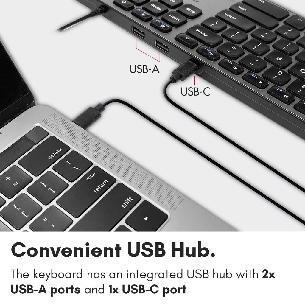 Open-Box New Macally Wired USB C Keyboard with 3 USB Ports for MacPC - Computer Keyboard Retail $69.00