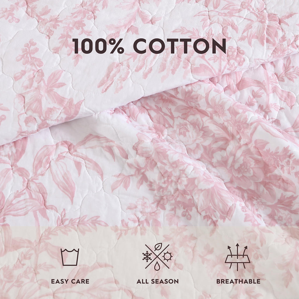Laura Ashley - Twin Quilt Set, Soft & Reversible Cotton Floral Bedding with a Medium Weight Feel, 2 Piece Bed Set with Matching Pillowcase (Bedford Pink) Retail $79.00