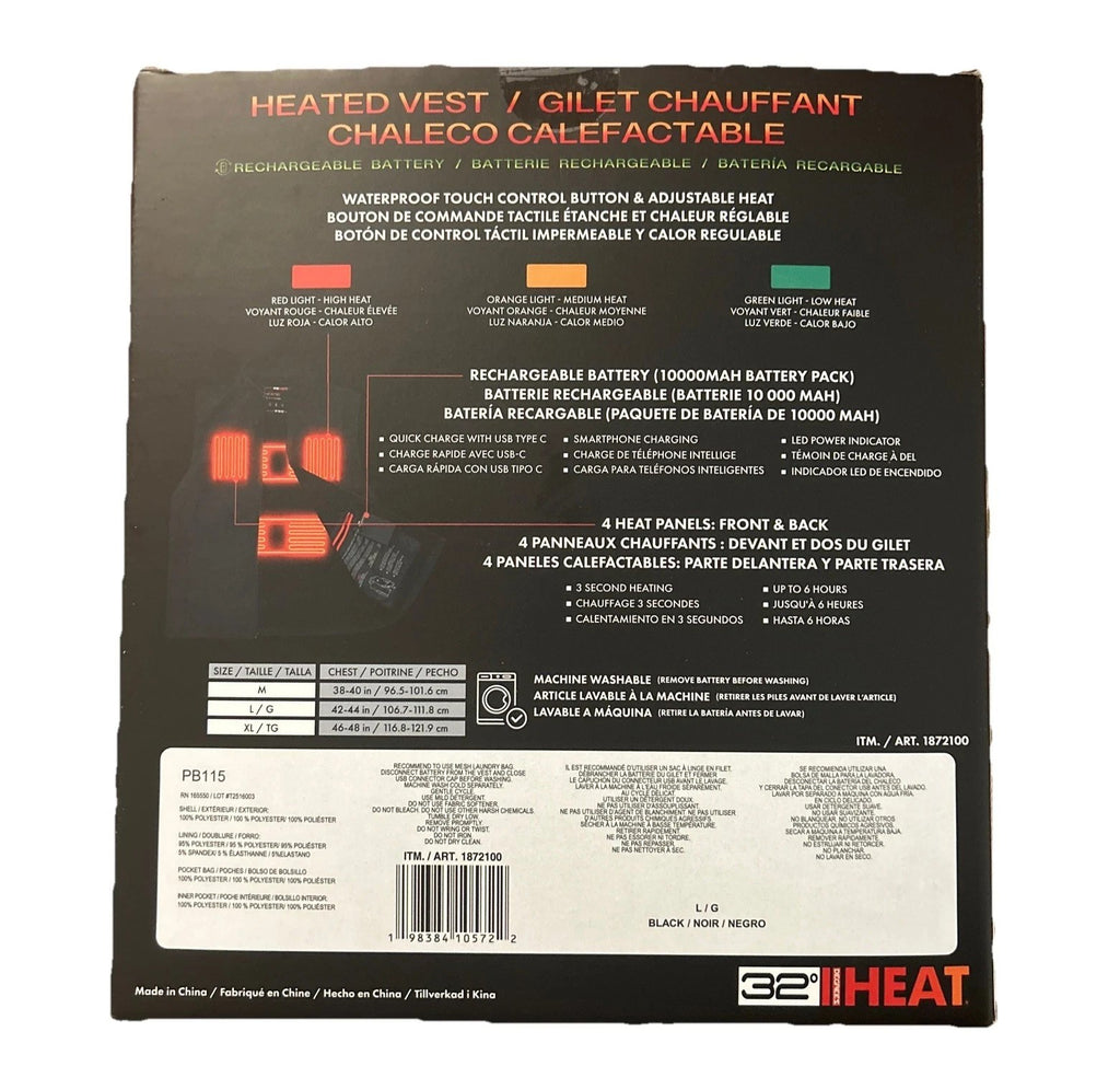Black Rechargeable Heated Vest Large