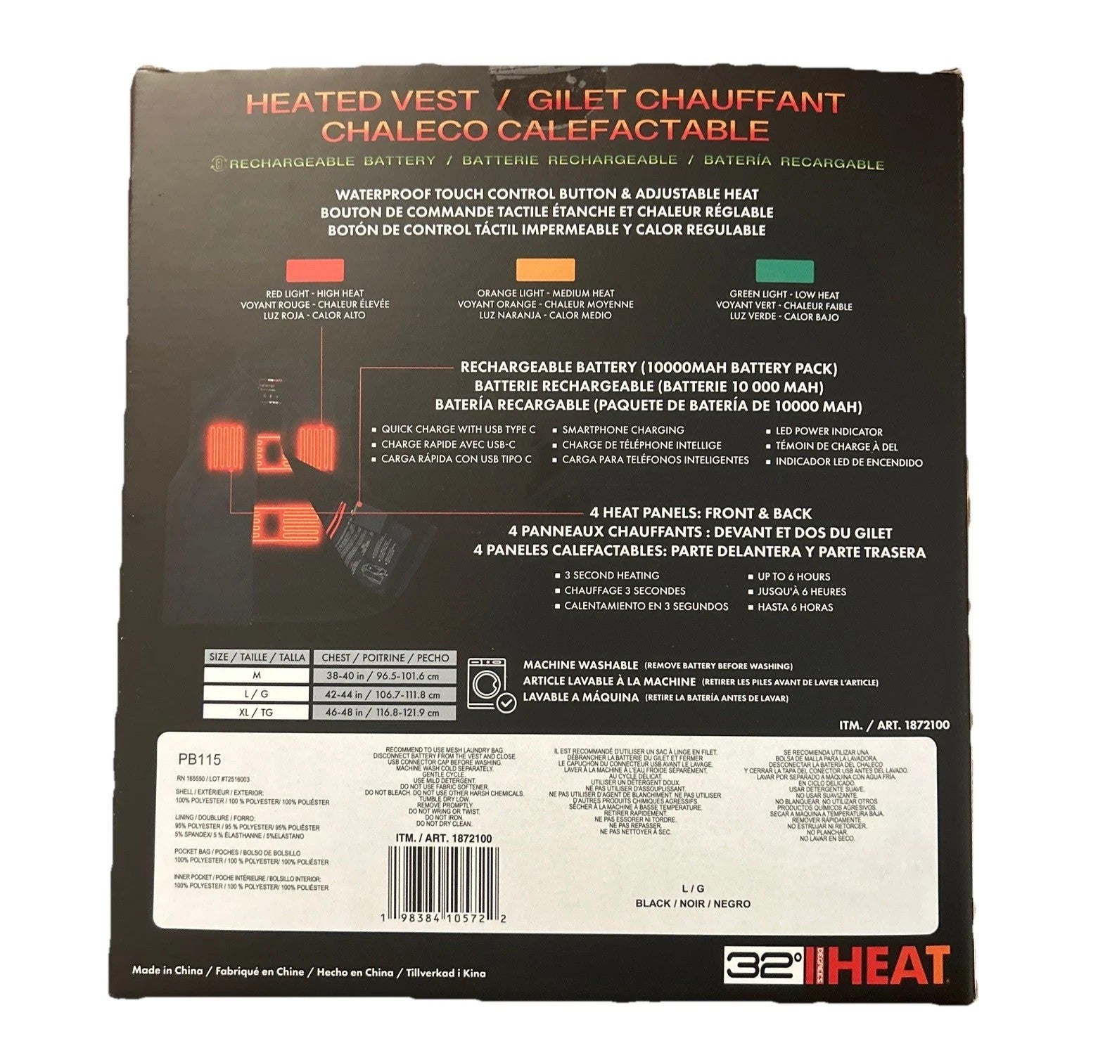 Black Rechargeable Heated Vest Large