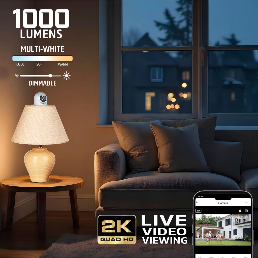 New Energizer Smart 2K Light Bulb Camera - PanTilt Auto Tracking 1000 Lumens LED