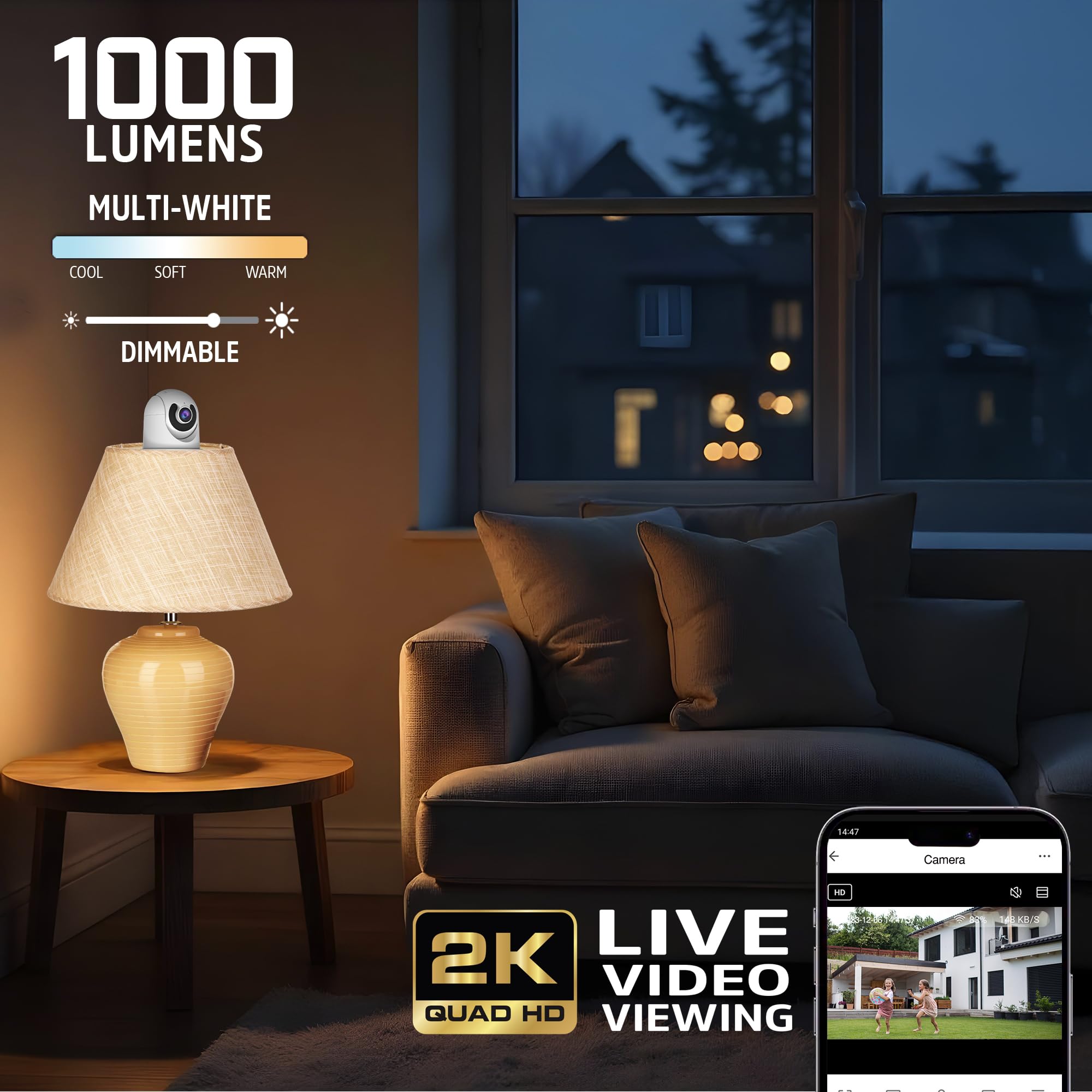 New Energizer Smart 2K Light Bulb Camera - PanTilt Auto Tracking 1000 Lumens LED