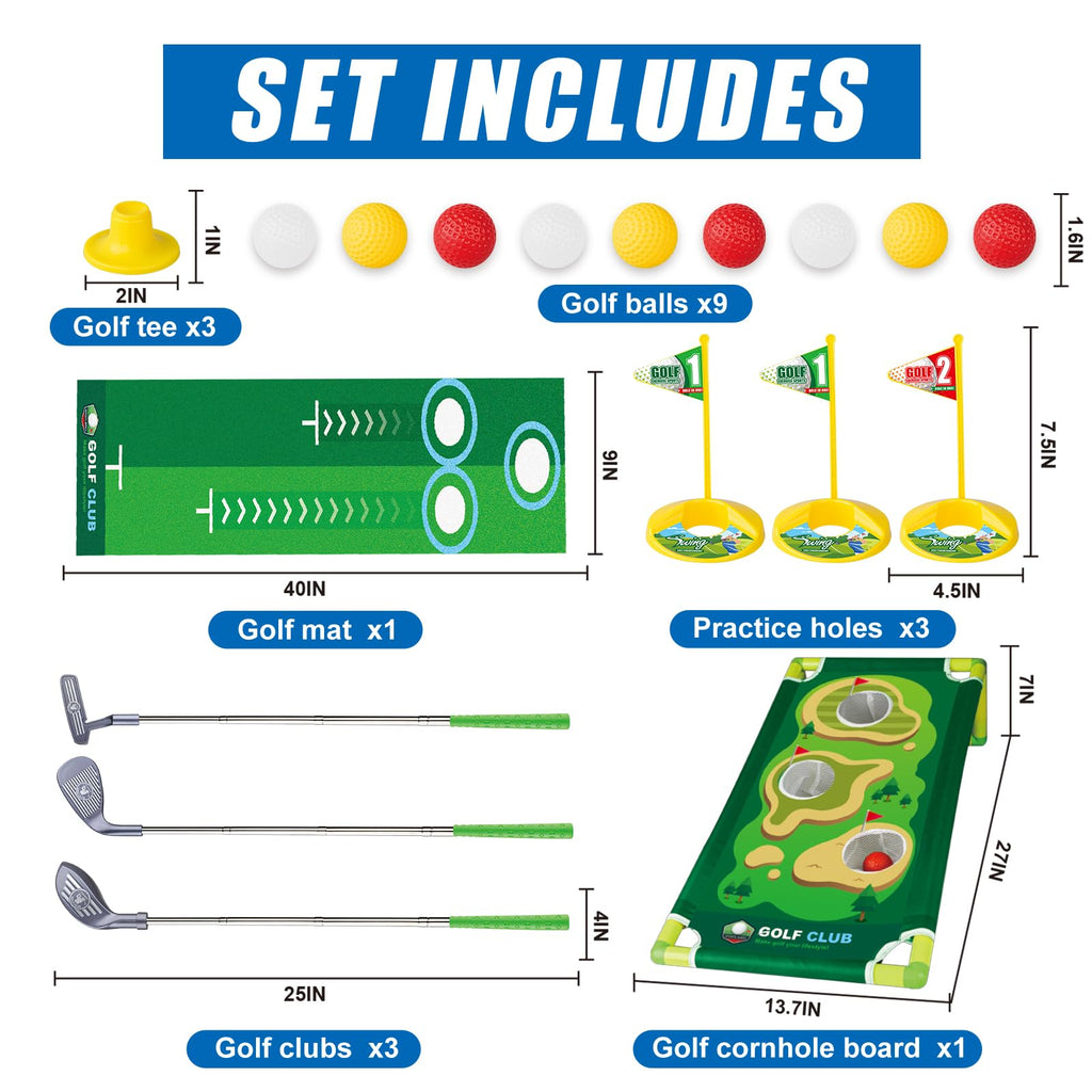 RCROKS Toddler Golf Clubs Set Retractable Metal Shaft, Kids Golf Toys Indoor & Outdoor Backyard Park Golf Game Toy Playset Gifts for Aged 3-8 Toddlers Boys Kids Baby (Grey, M)