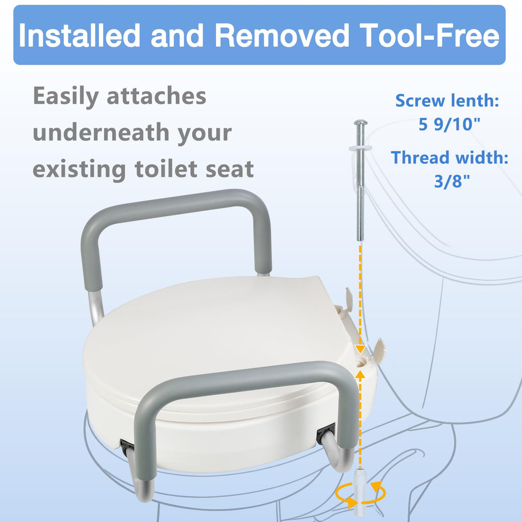 White 3.5 Inch Elongated Raised Toilet Seat with Removable Padded Handles 300 lbs Capacity