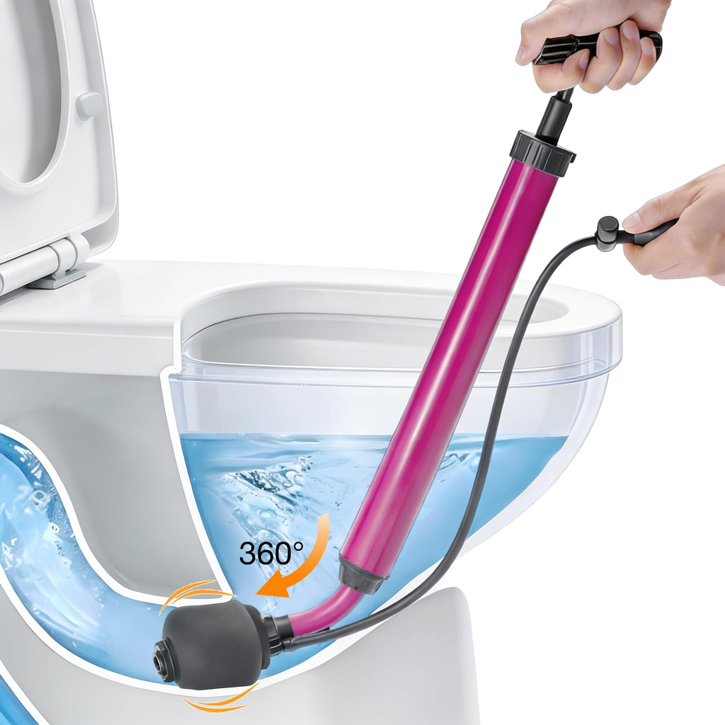 Manual Drain Unclogger  Plunger for 1.5-4.5 Pipes with Flexible Hose - Purple