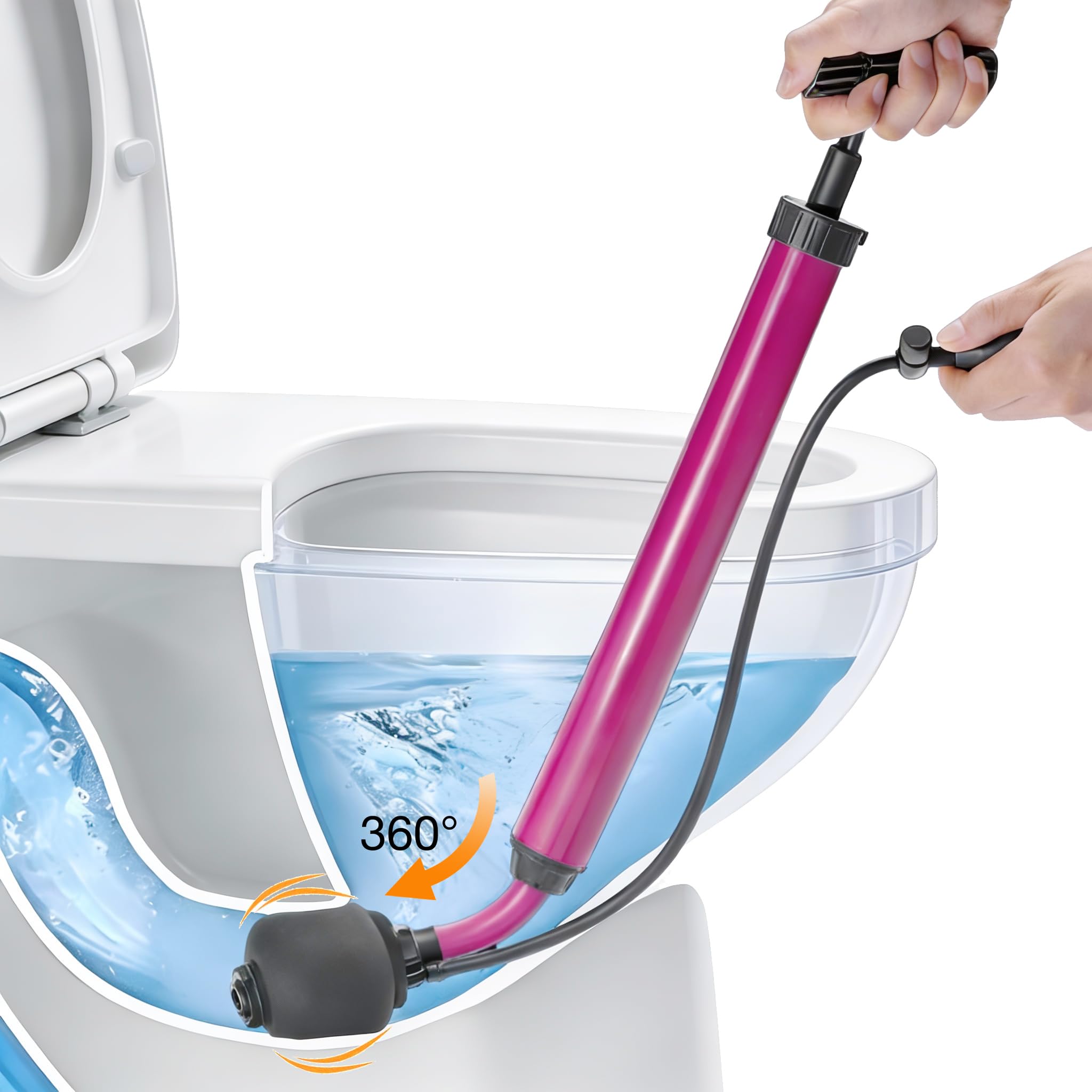 Manual Drain Unclogger  Plunger for 1.5-4.5 Pipes with Flexible Hose - Purple