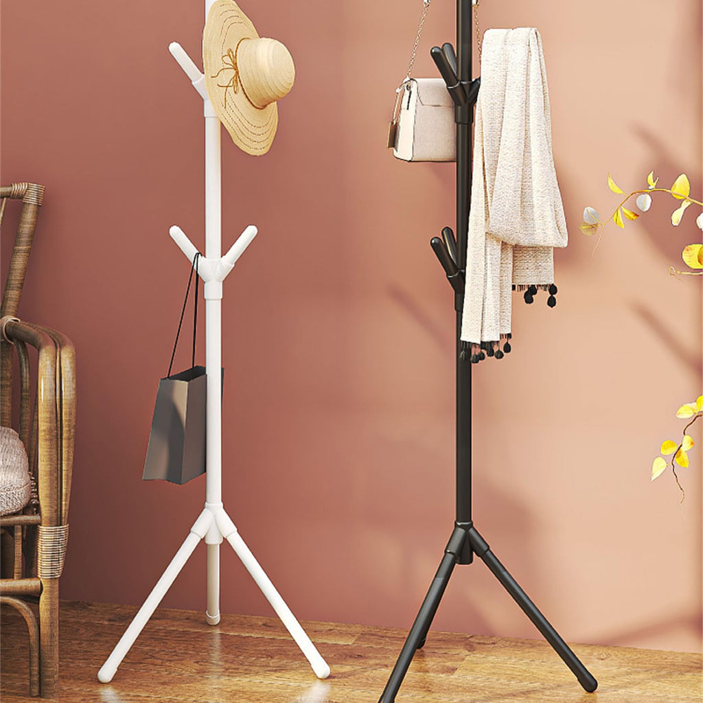 Black Freestanding Hall Tree Coat Rack with 3-Height Adjust  8 Hooks