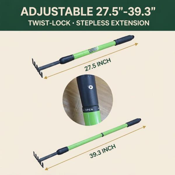 YIAD DRAGON HORSE Small Garden Rake, 27.5"-39.3" Adjustable Hand Rake Retail $25.00