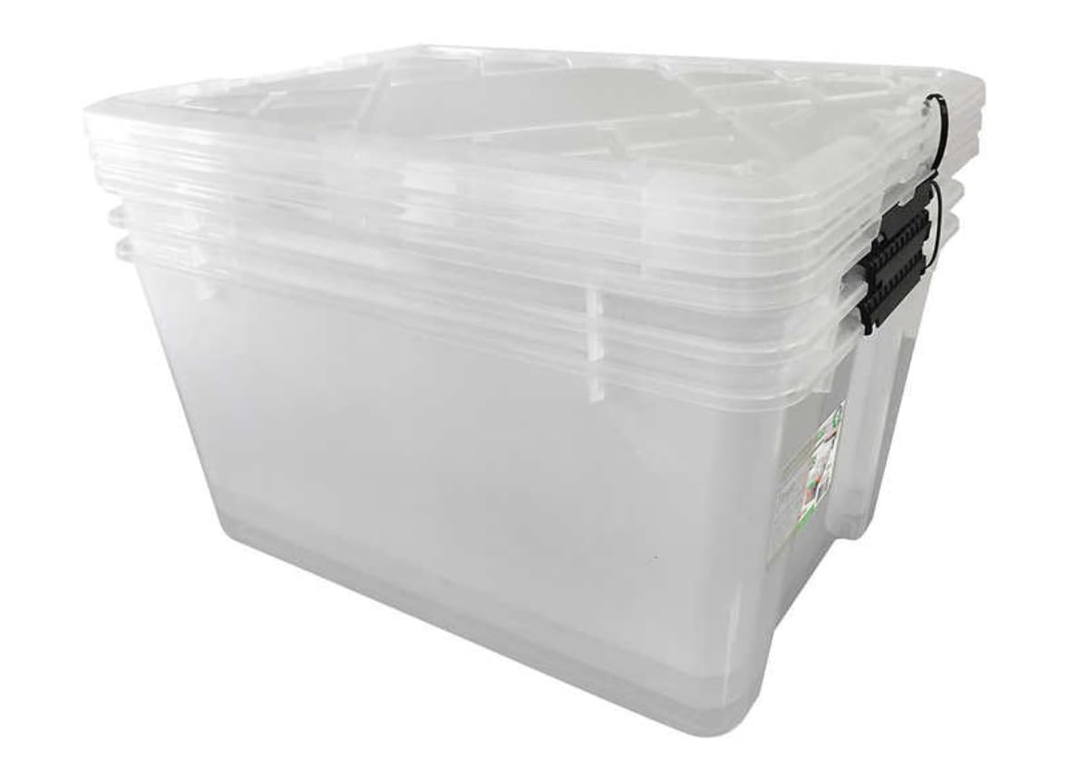 InstaView45 Multi-Use Lidded Storage Bins 45 Quart 3-Pack Stackable Crystal Clear
