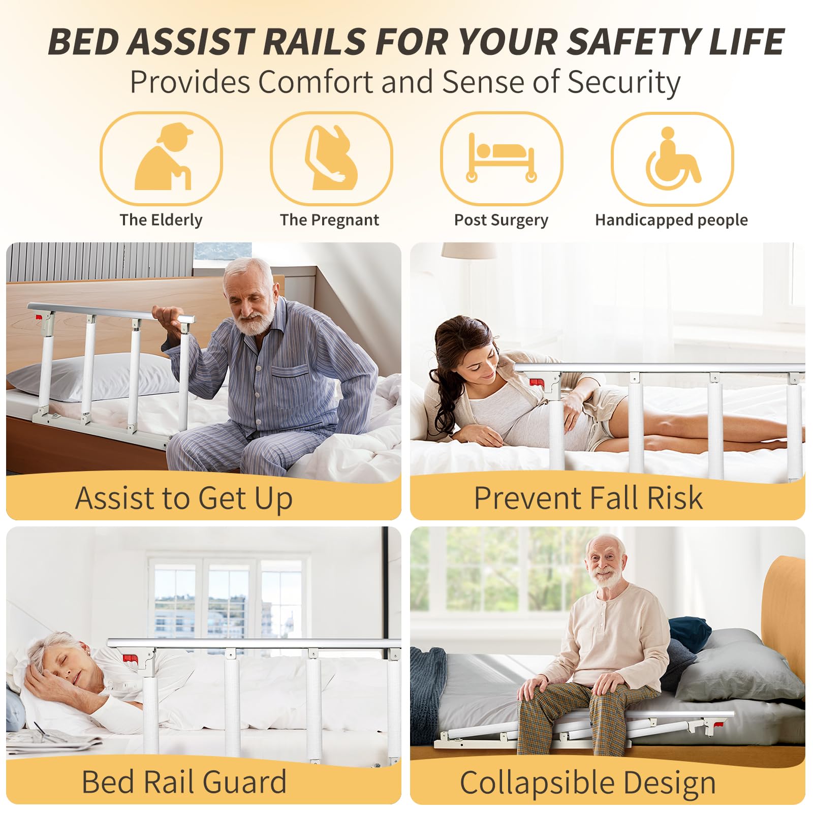 White Folding Bed Assist Safety Rail for Elderly 37L x 20H