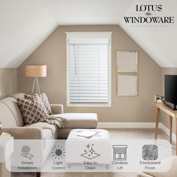 Embossed Faux Wood Blind 43 x 72 Bright White