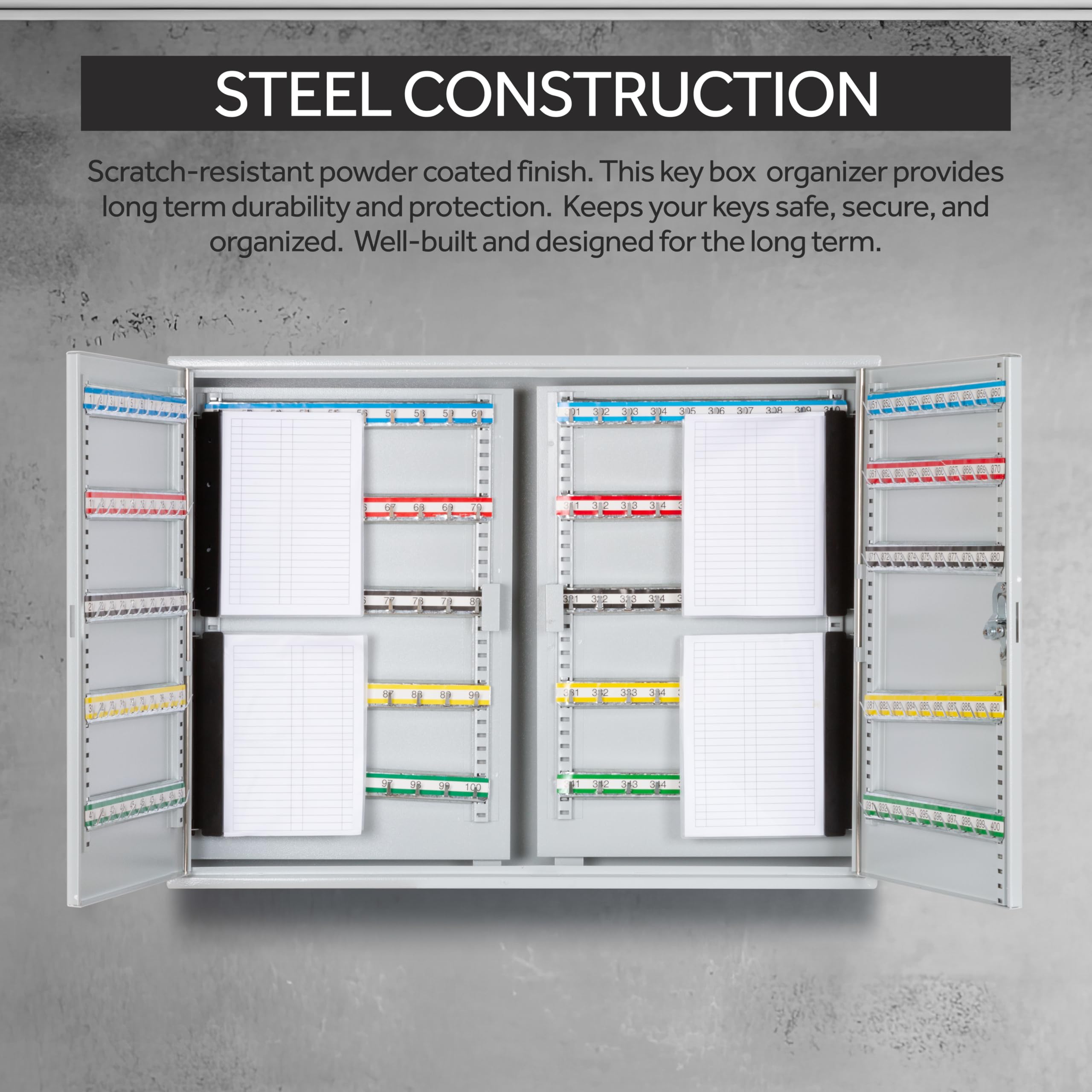 Durabox 400 Position Steel Key Cabinet - Organize and Secure Key Storage Lock Box with Numbered Hooks and Tags for Valets, Hotel, Office, Car Dealerships and More (K400) (Light Grey) Retail $249.00