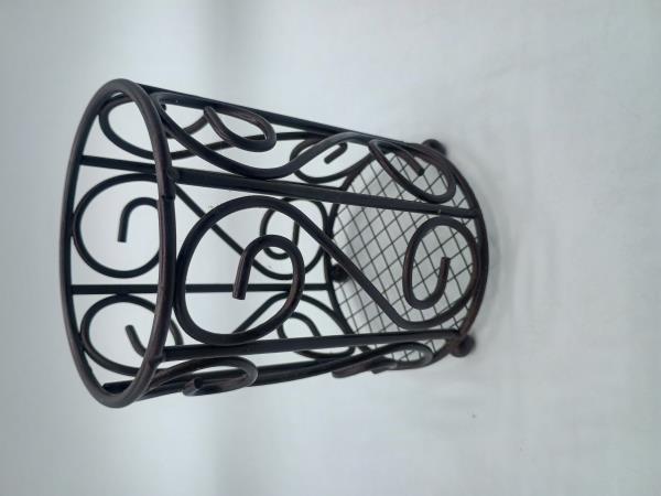 Decorative Metal Wire Scroll Utensil Holder Caddy Dark Brown