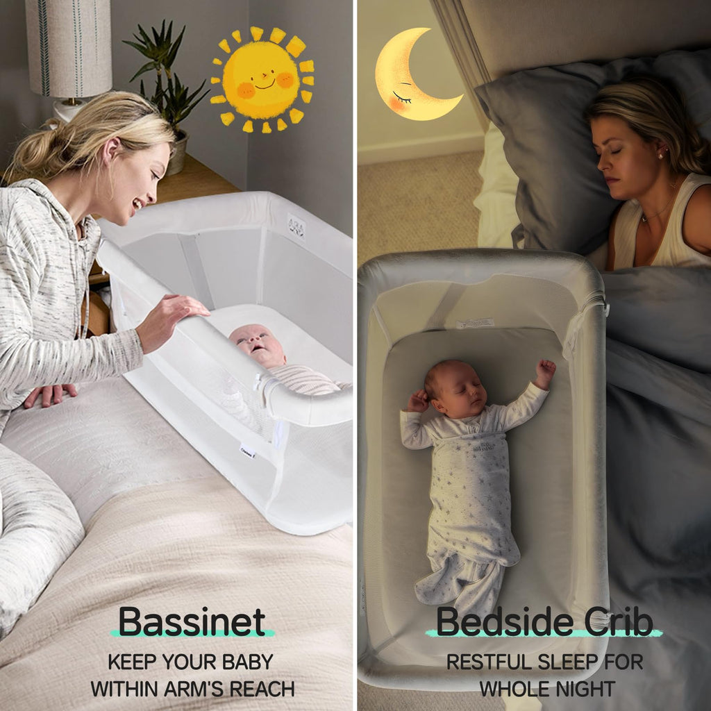 Baby Bedside Bassinet 5-Level Adjustable Height - White