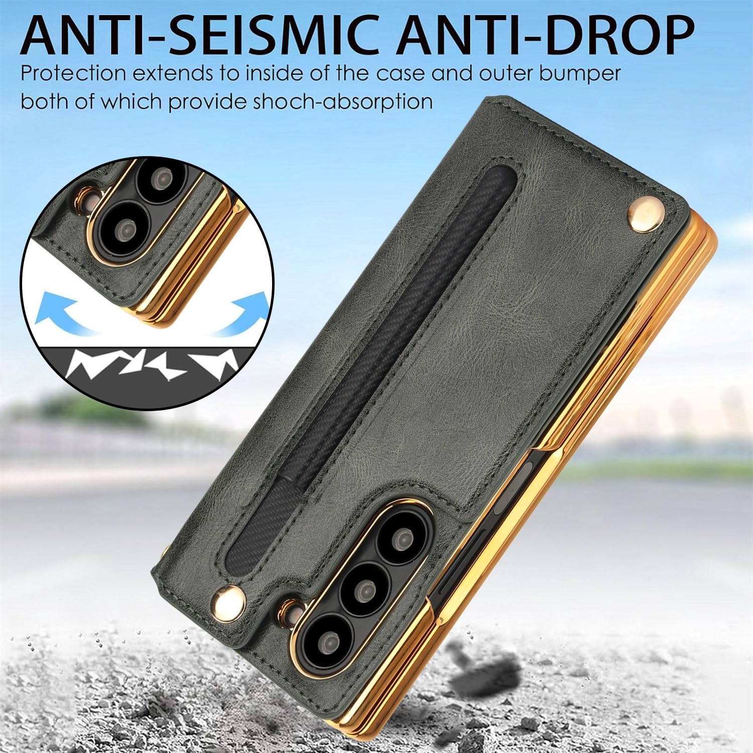 Green Samsung Galaxy Z Fold 6 Wallet Flip Case w S-Pen  Card Holder Screen Protector Kickstand