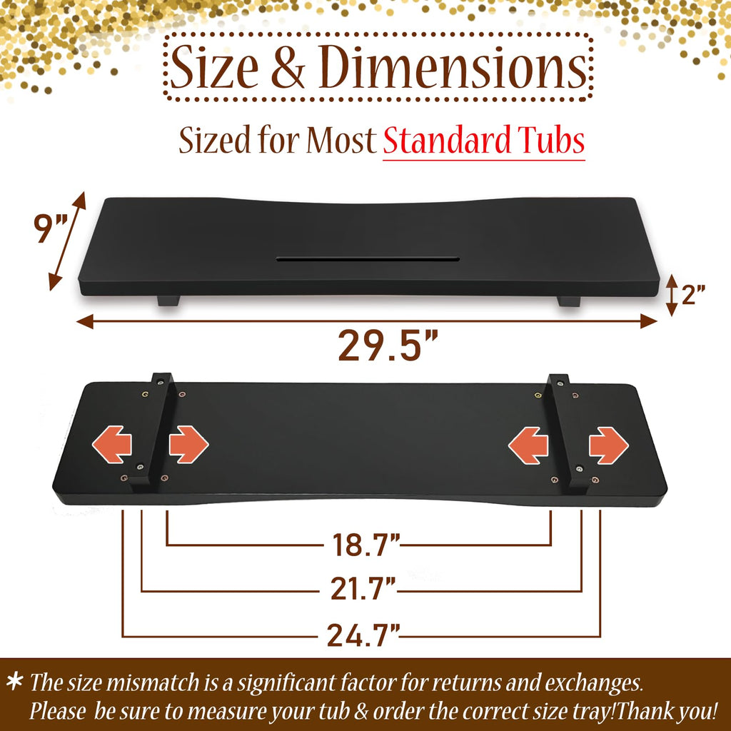 Black Bamboo Bathtub Tray 29.5 Inch