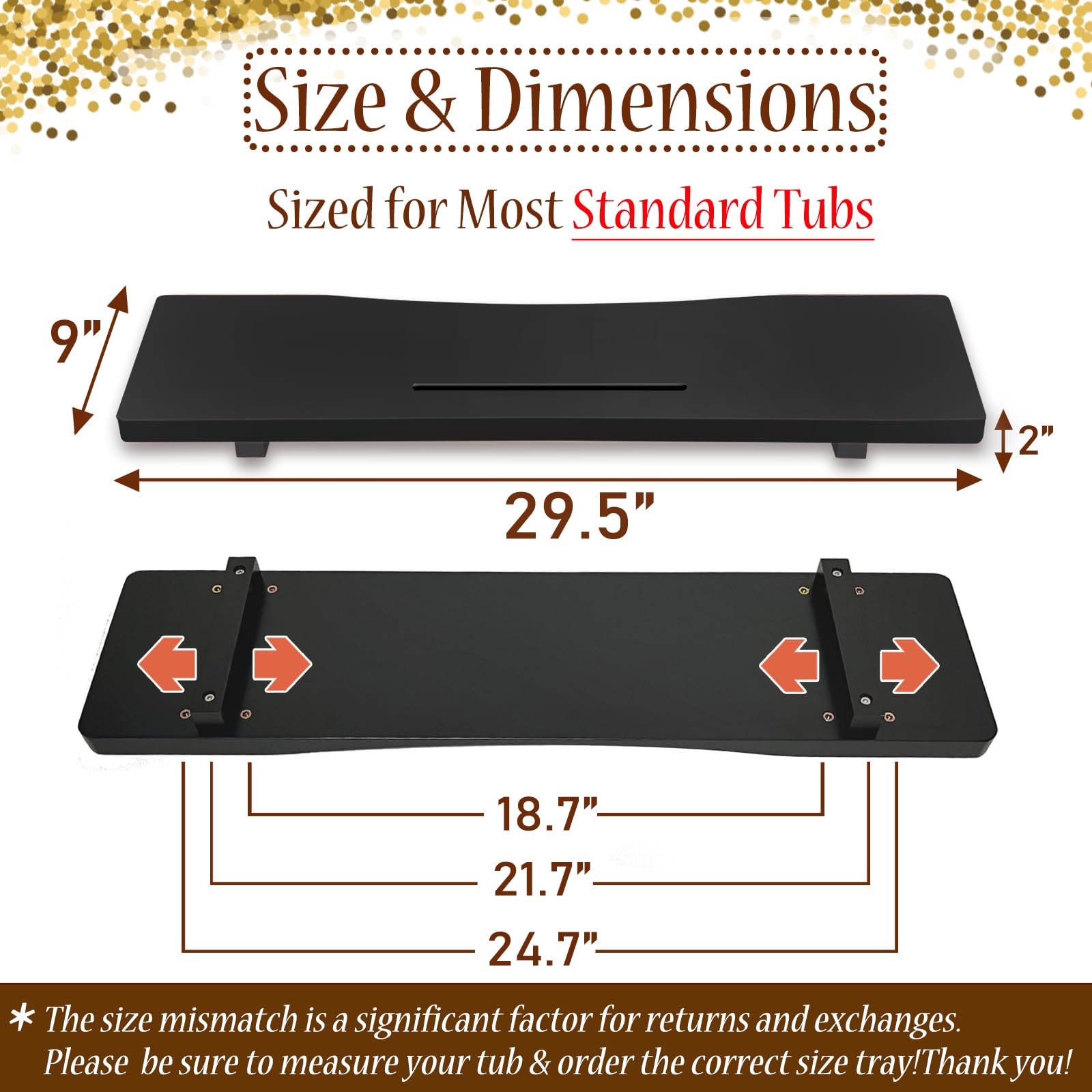Black Bamboo Bathtub Tray 29.5 Inch