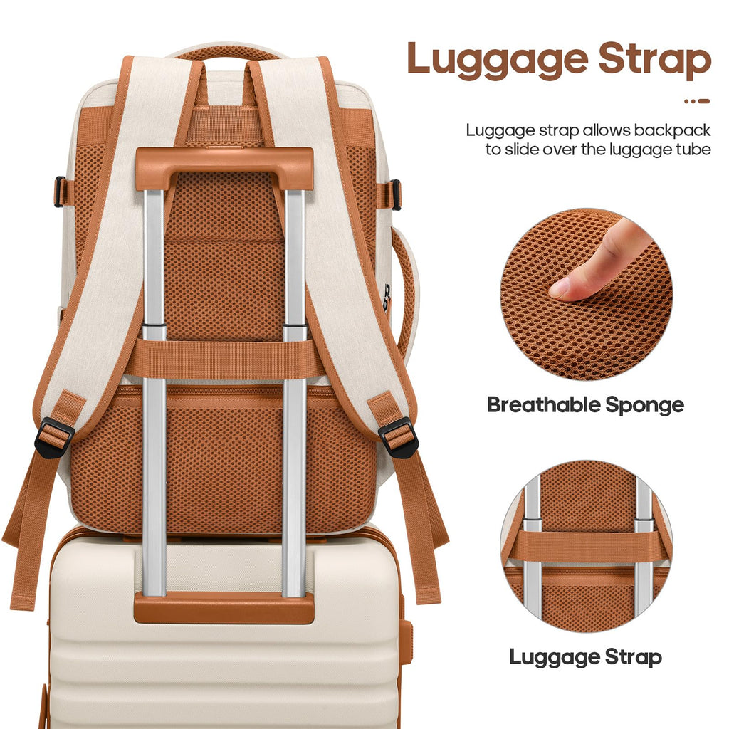 Beige 3pc Hardshell Luggage Set with 20 Carry-On  18 Backpack