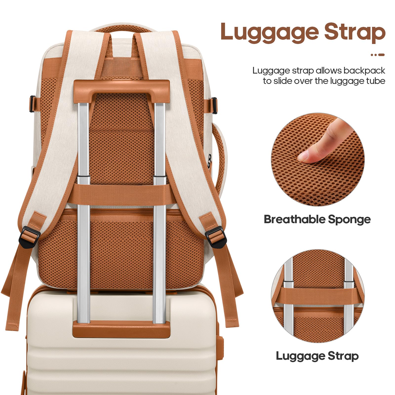 Beige 3pc Hardshell Luggage Set with 20 Carry-On  18 Backpack