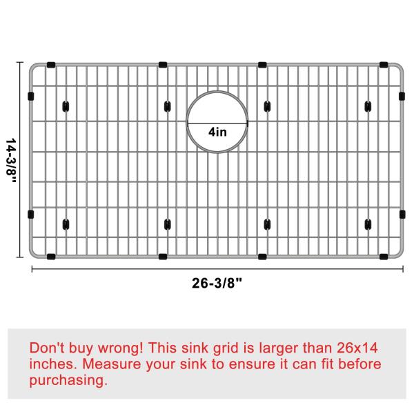 CTXBG2614 Sink Grid, Stainless Steel Bottom Grid 26-3/8" x 14-3/8" x 1-1/4" Single Sink Bowl Protector for Kitchen, Bathroom, Yard, Office, Basement, Garage Retail $45.00
