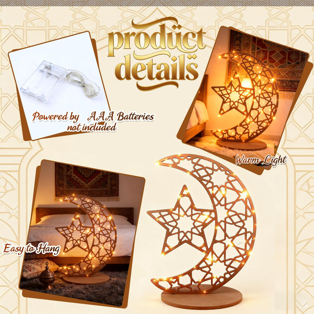 Open-Box New Eforcase JZ-T-Z01408A 28 Light-up Wooden Moon Star Eid Table Decor