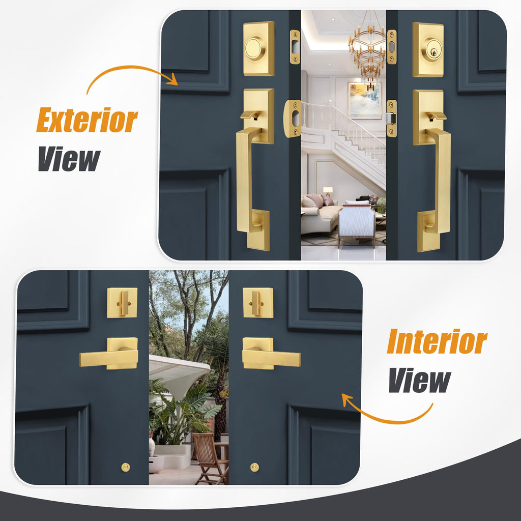 Open-Box New Gaurqiah Heavy Duty Double Front Door Lock Set with Deadbolt - Satin Brass