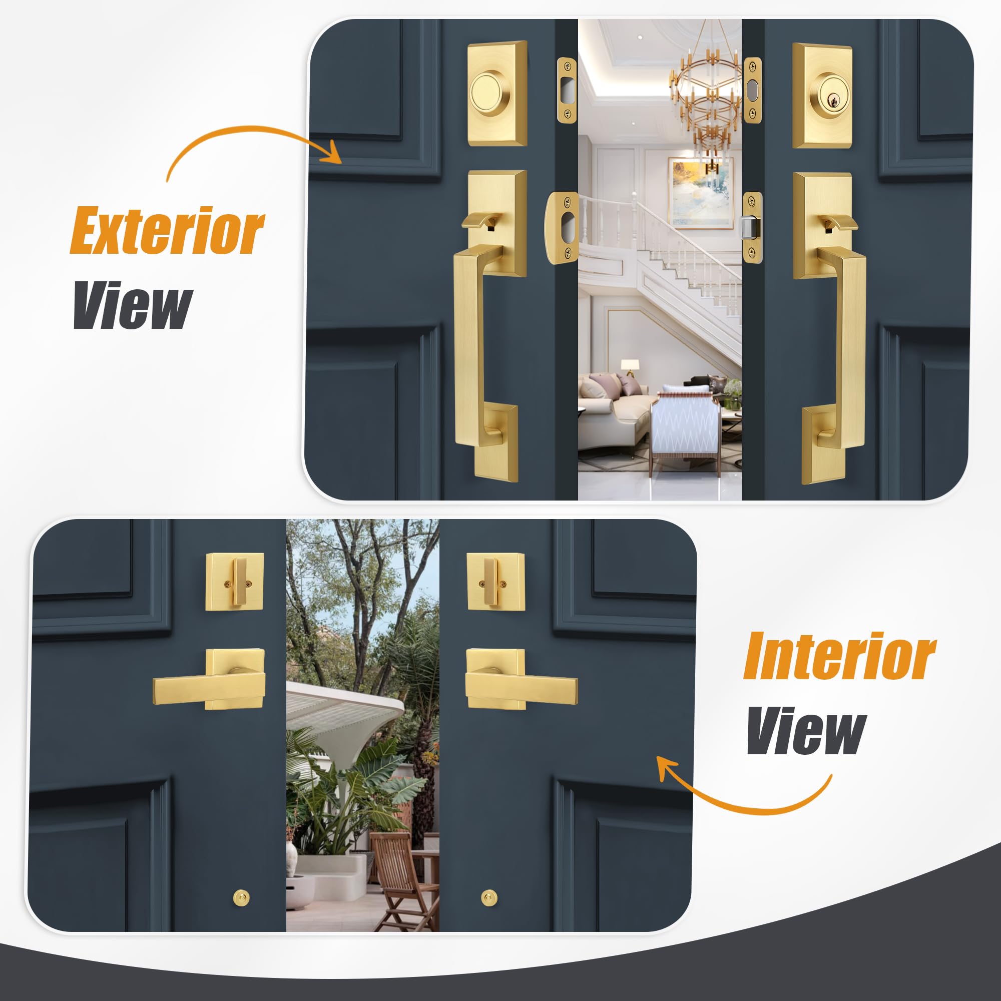 Open-Box New Gaurqiah Heavy Duty Double Front Door Lock Set with Deadbolt - Satin Brass