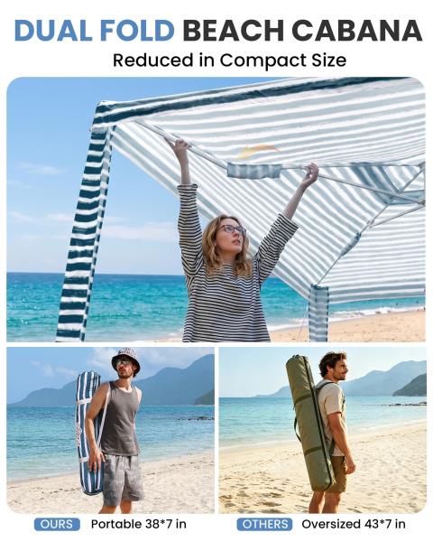 Foldable Beach Cabana with Sandbags 6.5 Sailor Stripes