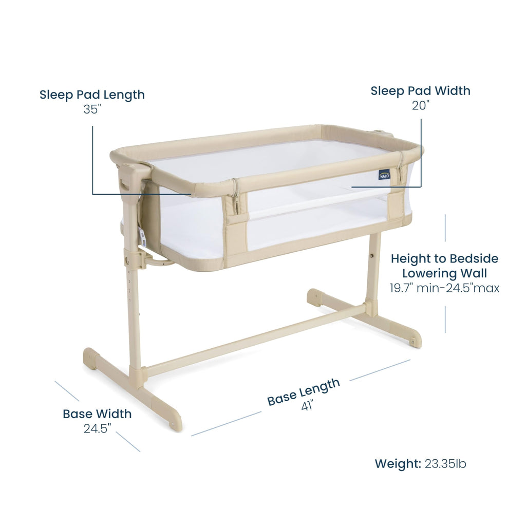 HALO BassiNest 2-in-1 Baby Bedside Bassinet with Zip-Down Side Panel - Oat