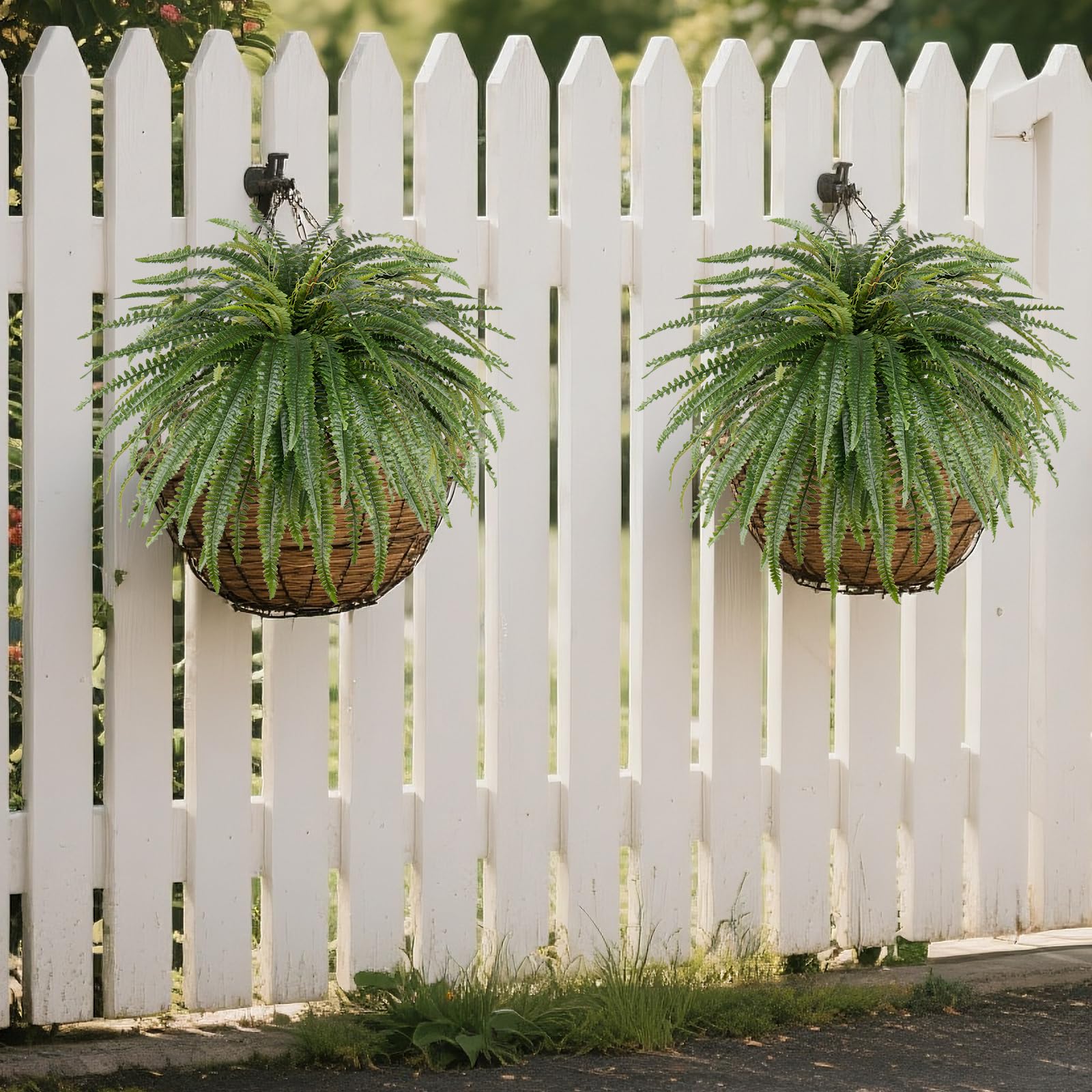 Set of 2 Green UV-Resistant Realistic Artificial Fern Plants 19 Tall