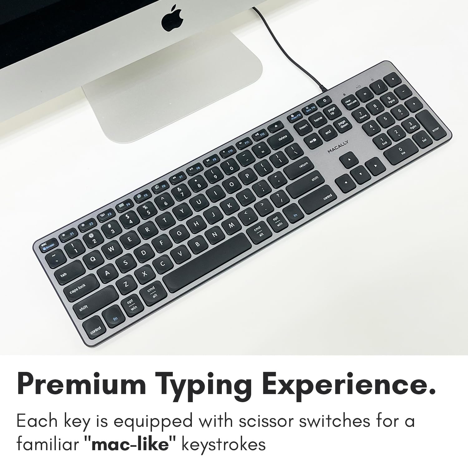 Open-Box New Macally Wired USB C Keyboard with 3 USB Ports for MacPC - Computer Keyboard Retail $69.00