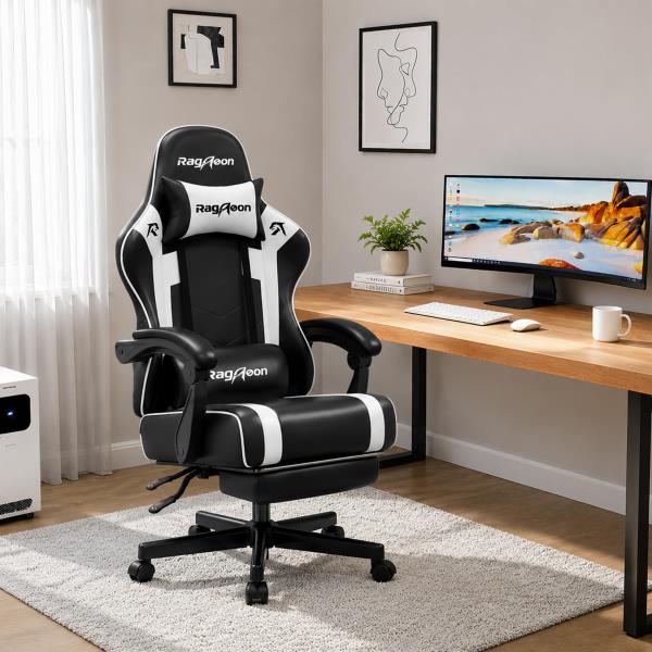 Ergonomic Video Gaming Chair for Adults with Footrest Arctic White