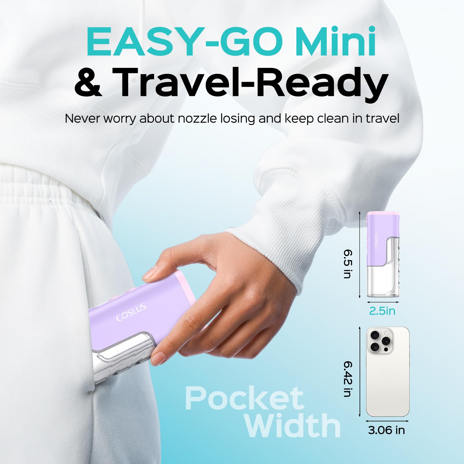 New COSLUS T40 Mini Portable Cordless Water Flosser with 4 Jet Tips - Oral Irrigator