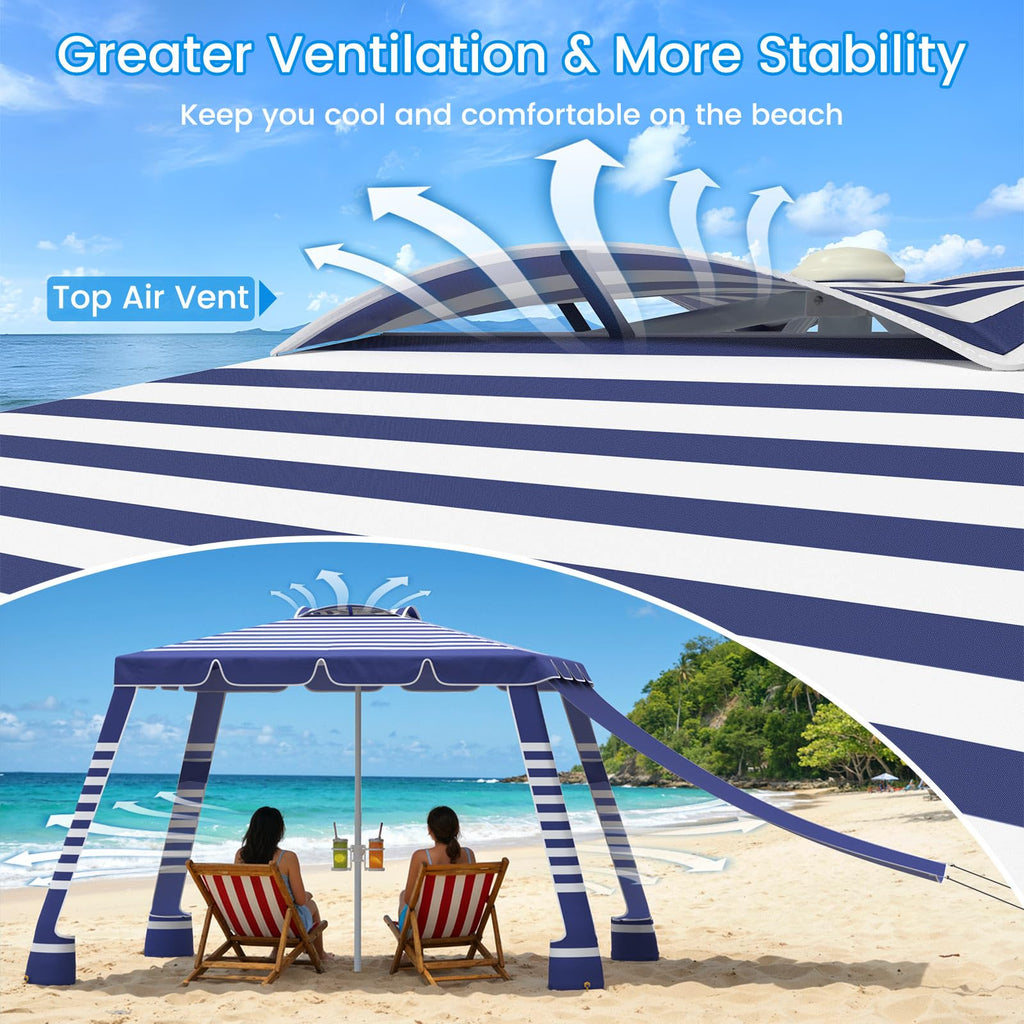 Sq. Ft. Beach Cabana Sun Shade Tent UPF 50 Protection Navy Stripes
